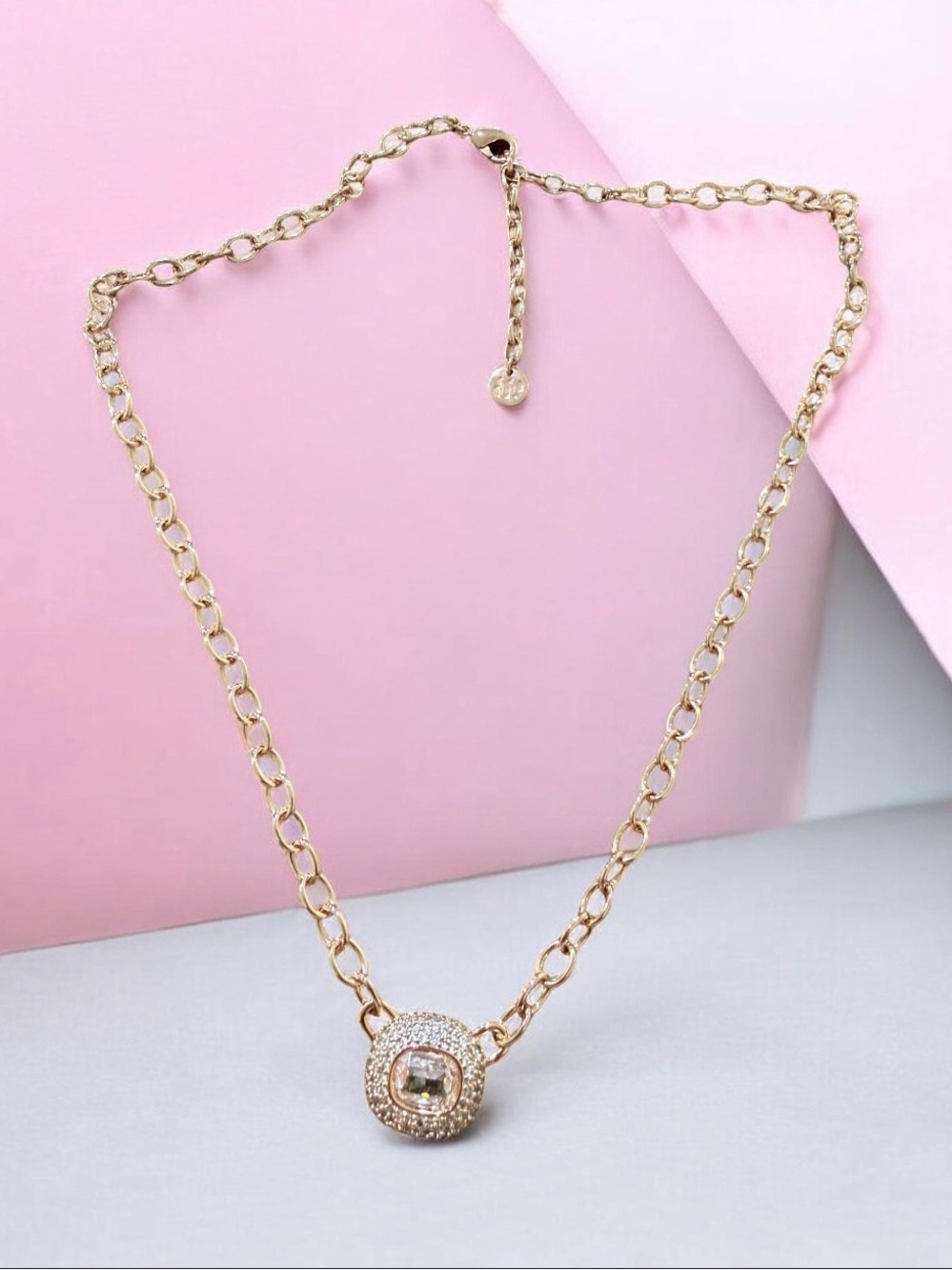 Rose Gold Crystal Halo Pendant Necklace - Women